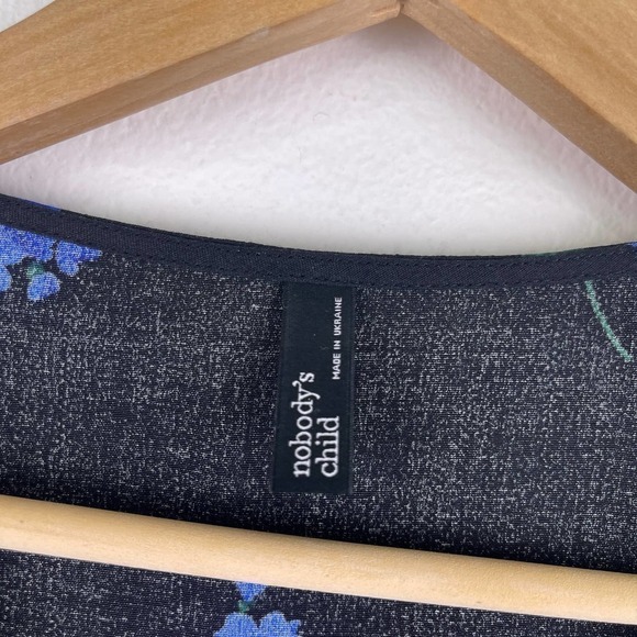 Nobody's Child Button Front Tea Jumpsuit Black Blue Floral Viscose Women's US 12 - Picture 4 of 14